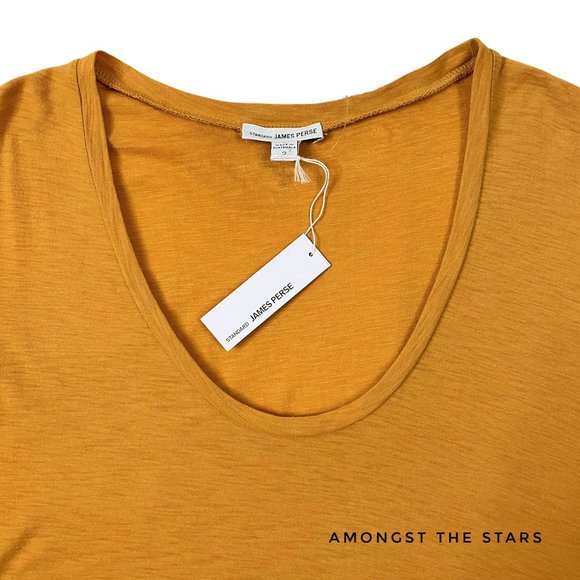 James Perse Comet Mustard Curved V-Neck T-Shirt Tee - Picture 7 of 7